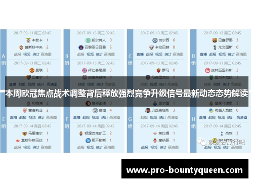 本周欧冠焦点战术调整背后释放强烈竞争升级信号最新动态态势解读
